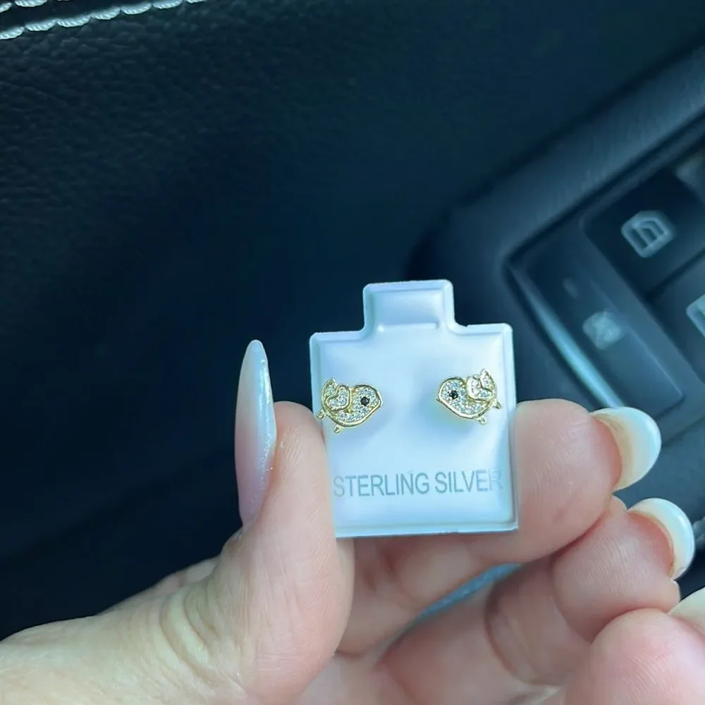 14k gold plated Chick CZ Girls Earrings girls kid.
